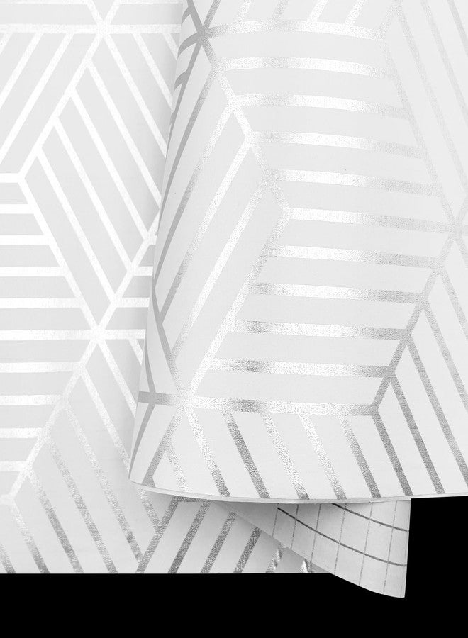 Yifasy Shelf Liner Silver Geometry Self-Adhesive Cabinet Drawer Paper Removable Protect Furniture Countertop Surface 118x17.7 Inch - Image 5